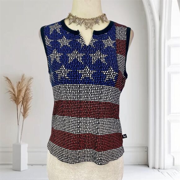 Vintage Made in USA Red White Blue Stars American Flag Sparkly Baby Tee Top L - Picture 1 of 8